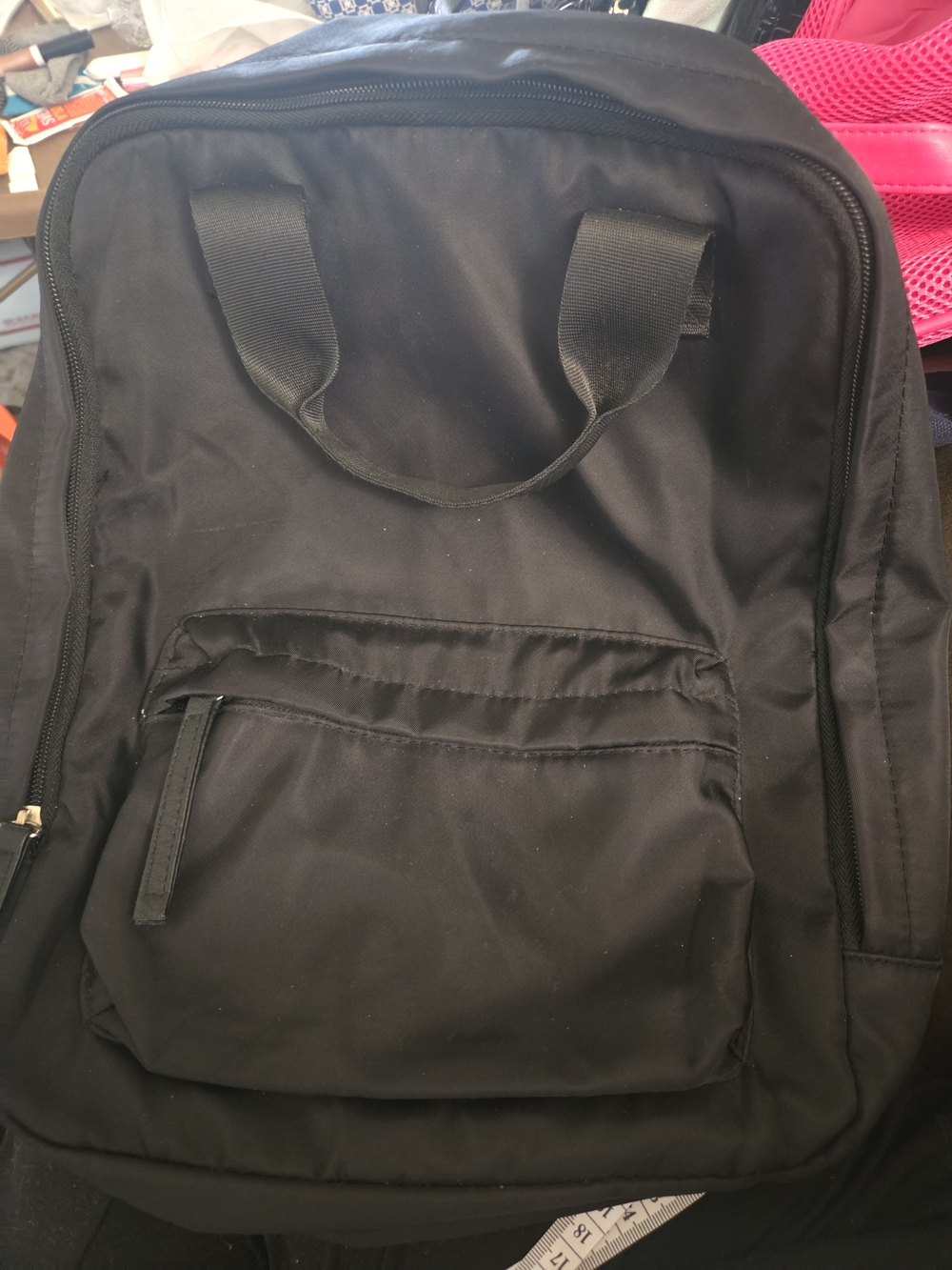Minimalist Black Women's Backpack with Front Zip Pocket